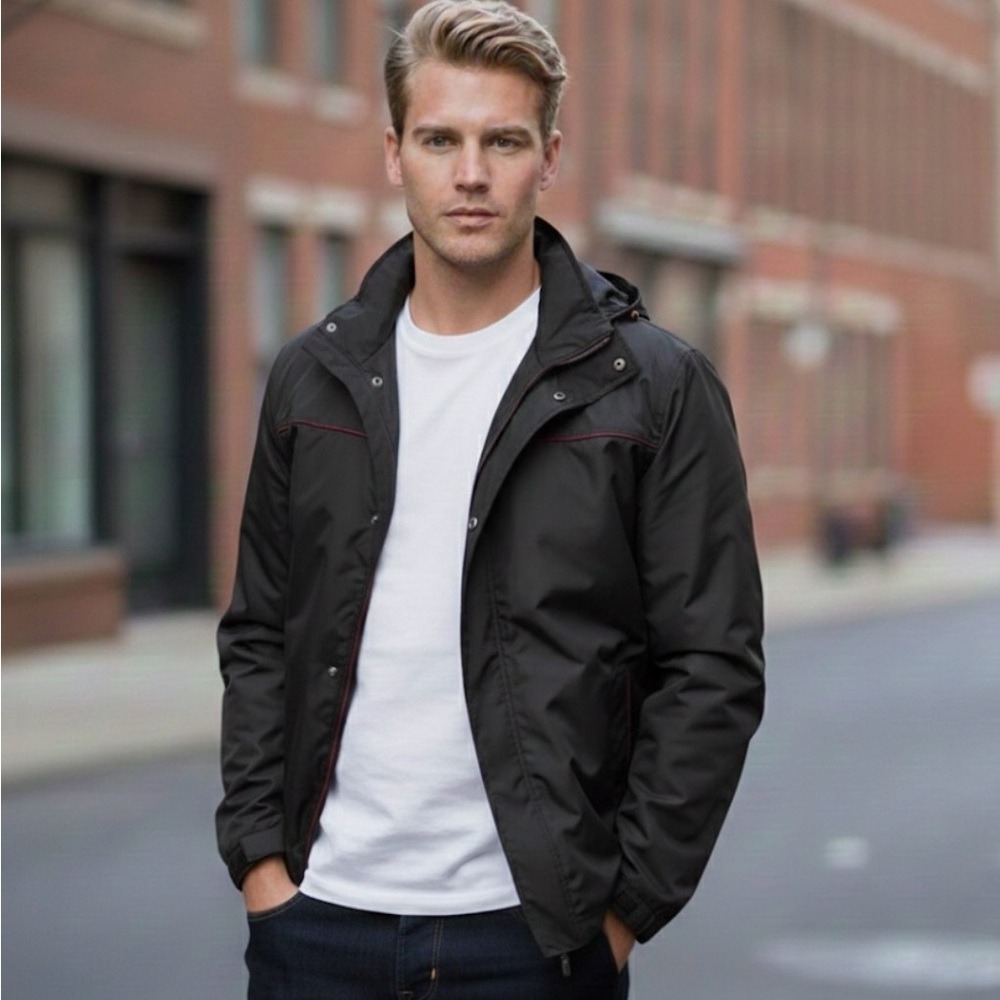 Men's Classic Black Hooded Jacket Mens Large NWOT